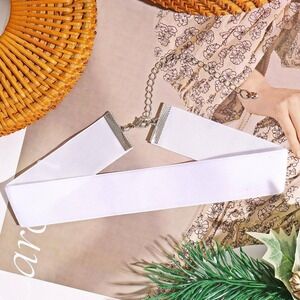 Coiris White Ribbon‎ Choker Necklace Silver Chain Extension 12pc